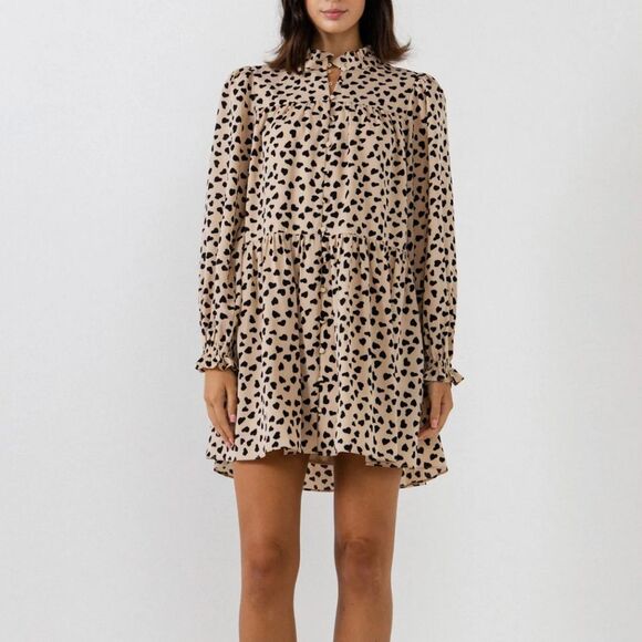 English Factory Dresses & Skirts - English Factory Dotted Tan and Black Long Sleeve Dress
